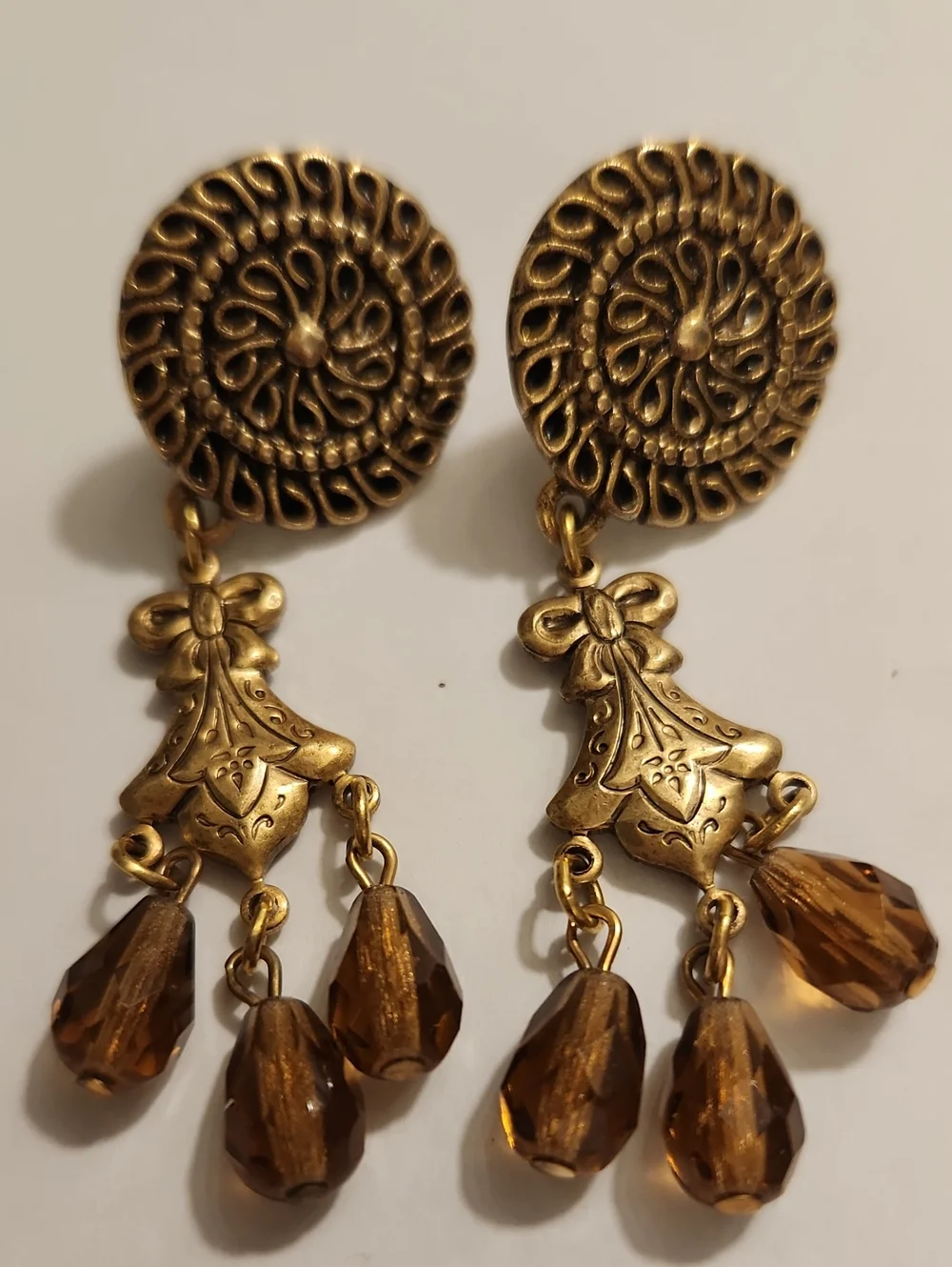 Gold-Tone Amber Drop Earrings Older Fashion Earrings